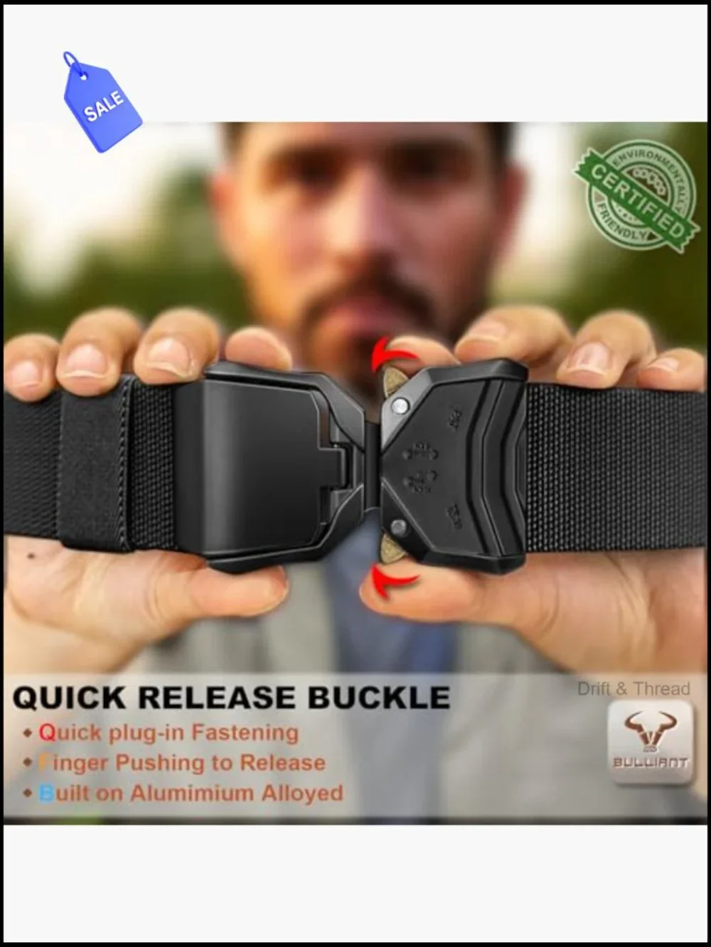 Men's Stretch Tactical Belt Quick Release Adjustable Heavy Duty Nylon